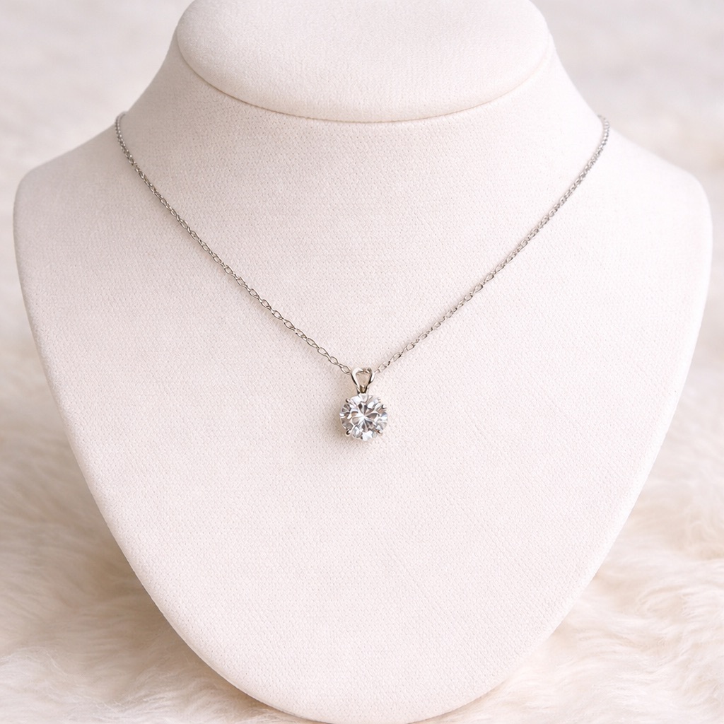 Sterling Silver White Sapphire Solitaire Pendant Necklace 55$